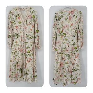 Carolina Constas Floral Maxi Dress with Pink and Green Pattern Linen Blend Small